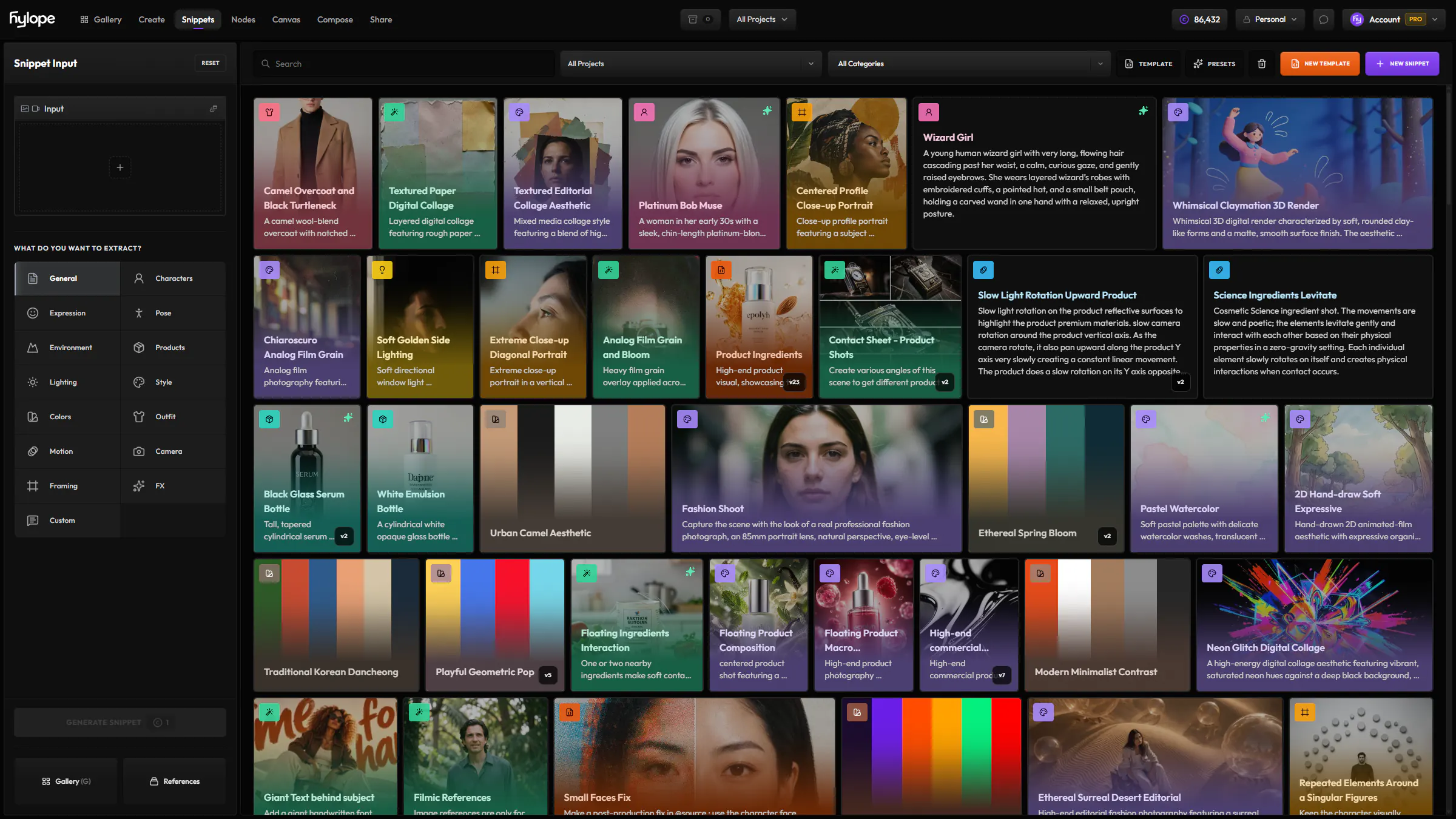 Snippets interface