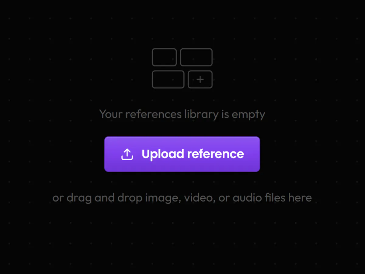 The empty References library, with its button to upload images, video or audio