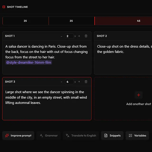 Video Gen Prompt Builder interface