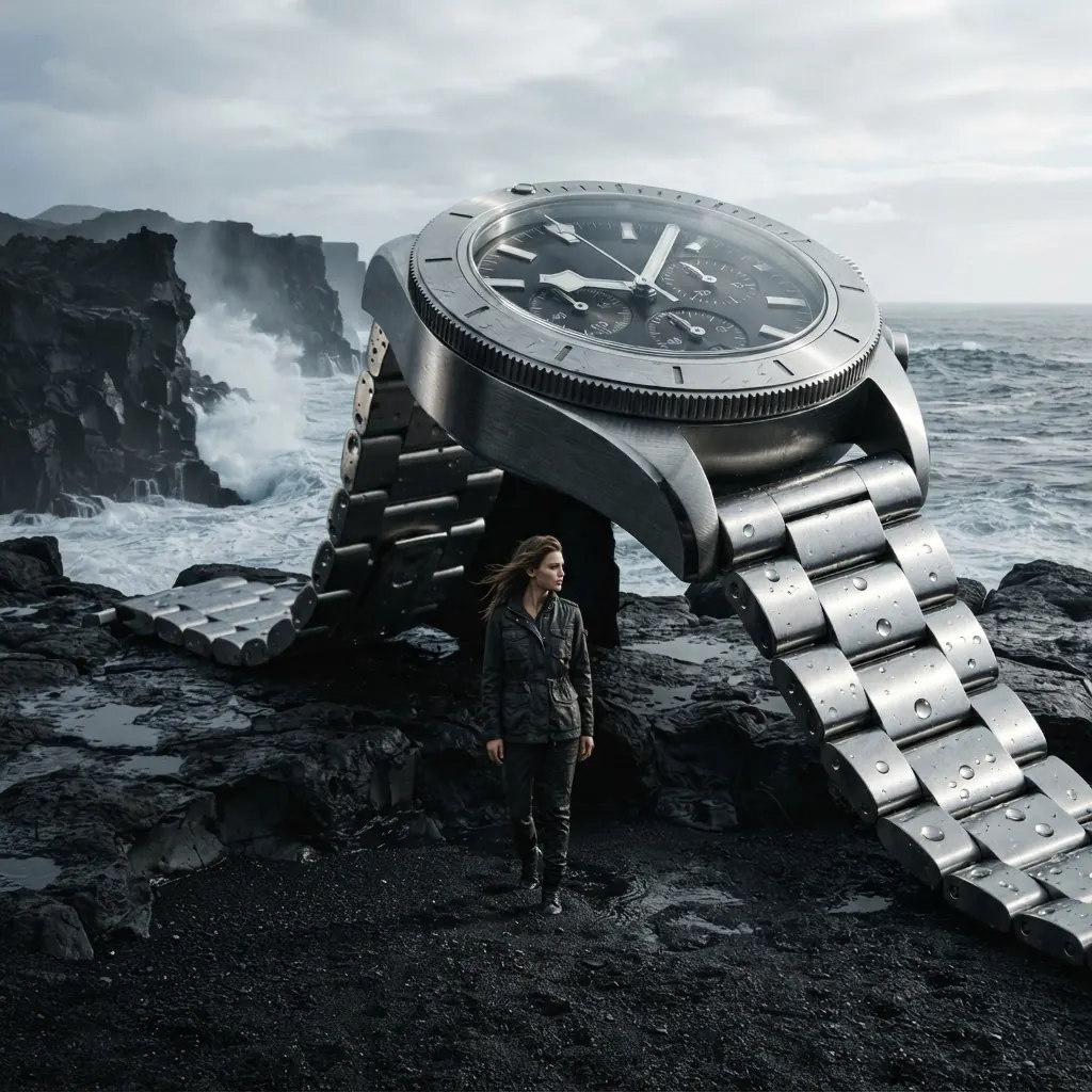 The same watch with a steel bracelet