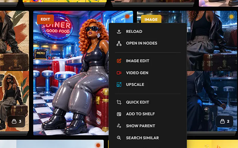 The right-click menu of an image in the gallery, with Reload at the top